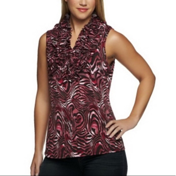 M Marc Bouwer Animal Print Ruffle Front Knit Top - Picture 5 of 5